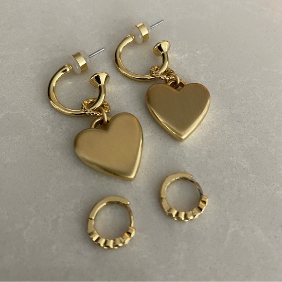 Luv AJ Gold Heart Earrings and Huggie Set - Picture 3 of 5